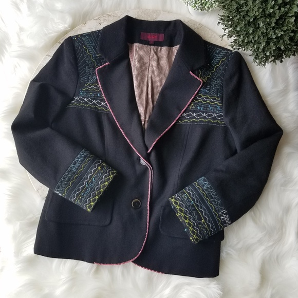 Kenzo Jackets & Blazers - Kenzo Black Embroidered Wool 2-Button Blazer - 42